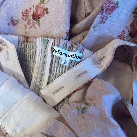 NWT Reformation Balia Linen Midi Dress in Tea Time Pink Floral | size 4 - Picture 9 of 15